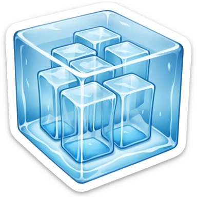 Clothes and accessories inside a large ice cube sticker