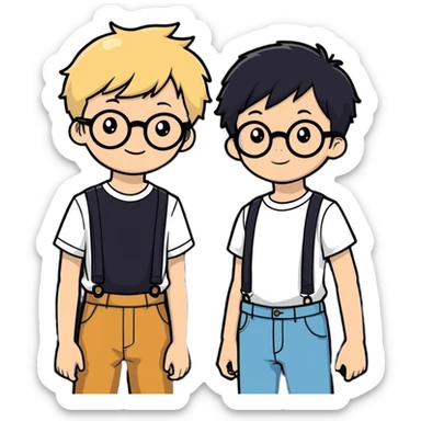 me a boy with braces and with blonde hair and black round glasses and my boyfriend with black hair sticker