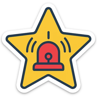 a star with an alarm on it, icon style sticker