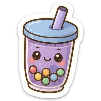 Purple pearl milk tea with rainbow boba, cute and exaggerated Q version sticker style sticker