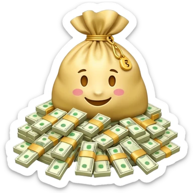 Luxury 3D emoji, overflowing money bag, stacks of cash, premium lighting, rich glossy look, ultra clean, transparent background


 sticker