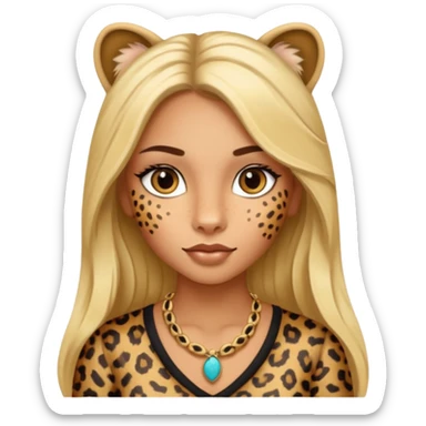Leopard with a girl with long blond hair and with latina make up  sticker
