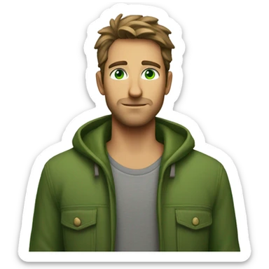 Green eyes, no beard, no smile, mystery view, casual clothing sticker