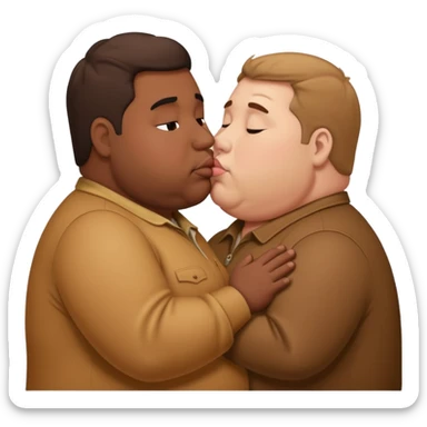 Obese brown man kissing man  sticker
