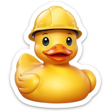 Red rubber duck with yellow hard hat sticker