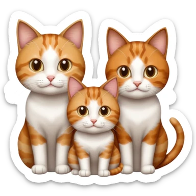 3 sibling cats each are various different natural colours; brown tabby and white, calico, and ginger and white sticker