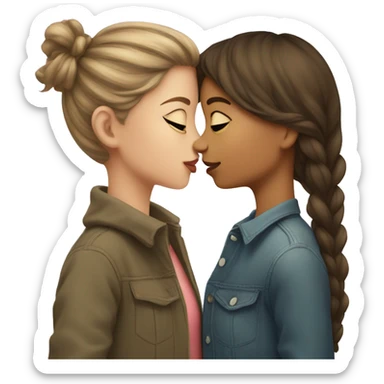 Short long haired girl kissing tall short haired girl  sticker