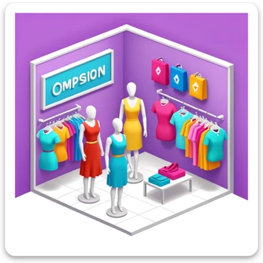 isometric clothing boutique shop with mannequins and colorful clothes sticker