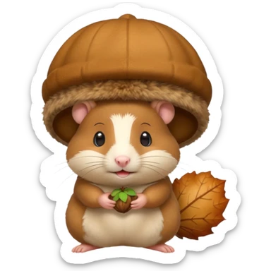 cartoon-style hamster with acorn hat like a hobbit sticker