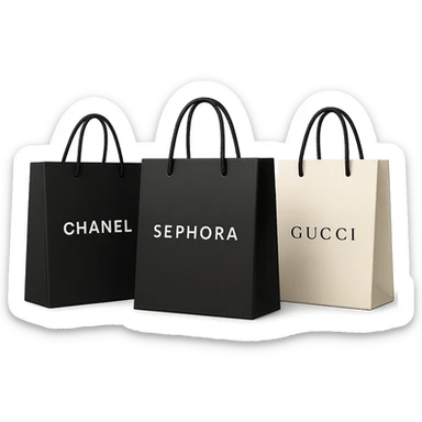 three shopping bags, featuring Sephora and two other designer brands, stylish and premium appearance sticker