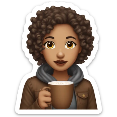 Lightskin girl with curls drinking hot chocolate sticker
