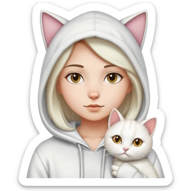 girl wear hoodie with white long  cat sticker