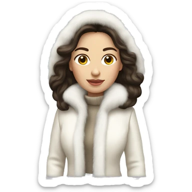 Russian woman brunette white fur jacket  sticker