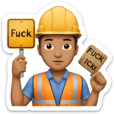Construction worker with sign in hand says “FUCK” sticker