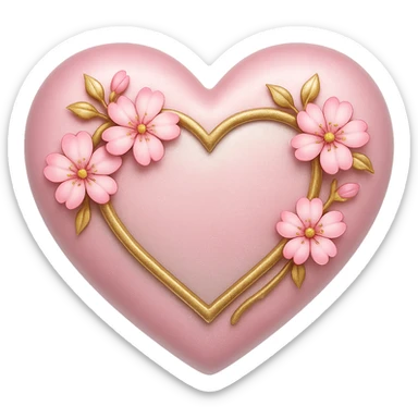 Add a shimmer effect to the gold and silver accents on the heart with sakura flowers in the style of apple emojis, no background. sticker