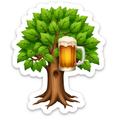 tree holding a beer sticker