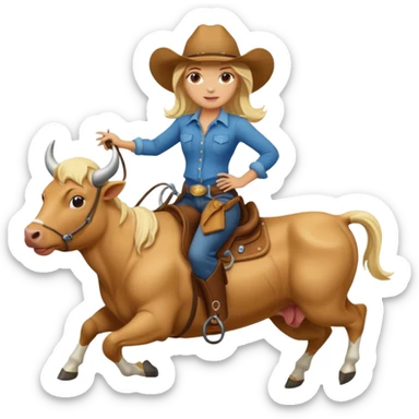 Blonde cowgirl riding a bull sticker