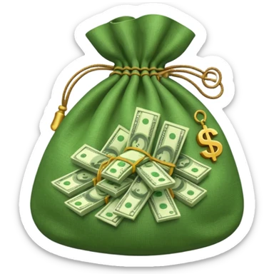 money bag emoji with no sign or face, with money poking out of it  sticker