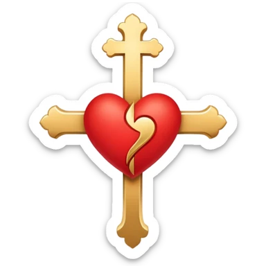 Two red heart outlines united by a gold cross  sticker