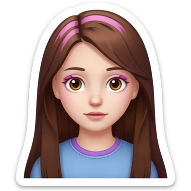 white skined girl with long brown hair and brown eyes and few pink highlights sticker
