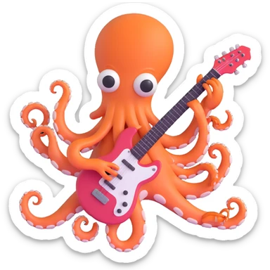 happy octopus with multiple arms playing guitar sticker