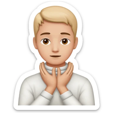 Person with hand crossed and holding neck sticker