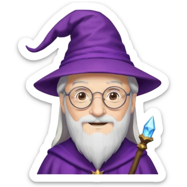 dumbledore white hair, wear glasses, purple magic hat sticker