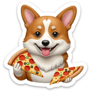 black tri-color corgi eating pizza sticker