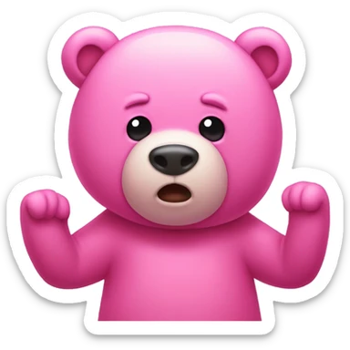 pink bear thing with his hands on his head sticker