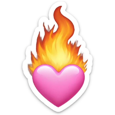 Pink heart on fire sticker