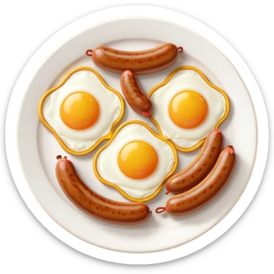 sausage and eggs object icon, fried eggs with sunny yolks, grilled sausages, warm breakfast vibe, delicious food presentation, 3D cartoon style, mobile game icon style, centered, clean background, no text, no watermark
 sticker