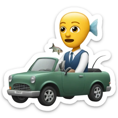 Person with a fish head driving  sticker
