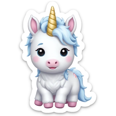 baby white unicorn, chibi full body sticker