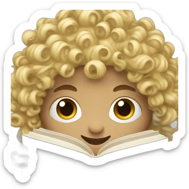 a blond and half curly haired with blues eyes man holding a book sticker