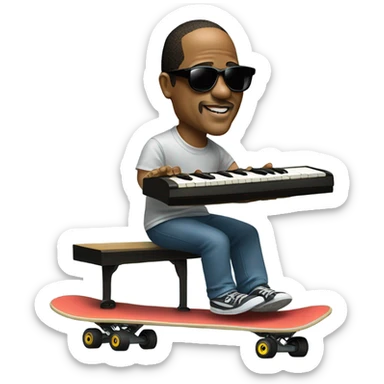 Stevie wonder on a skateboard playing piano sticker