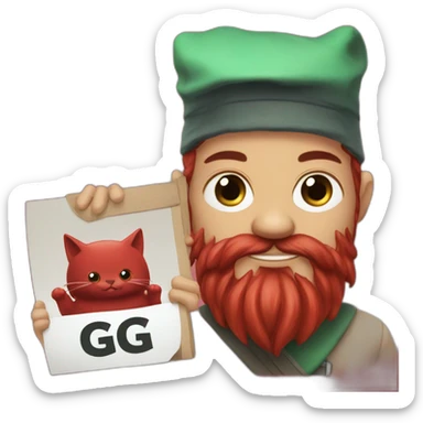 Red Cathulu with a beard holding a sign saying GG sticker