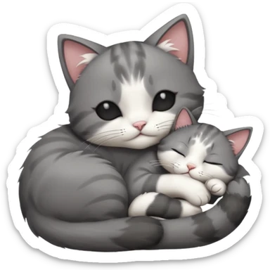 dark grey and white small cat with its eyes closed lying down leaning on its elbow with its paw curled under its head holding it up sticker