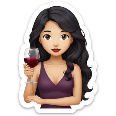 tan asian girl with black long wavy hair holding glass of wine sticker