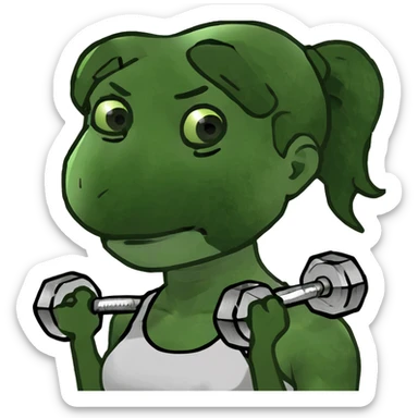 White girl with brown hair and blue eyes with weights in hand sticker