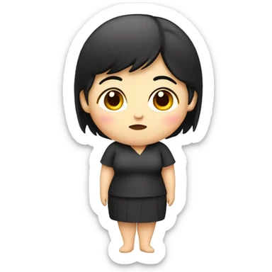 little overweight asian woman with black  hair, make emoji from shoulders, use one photo  sticker