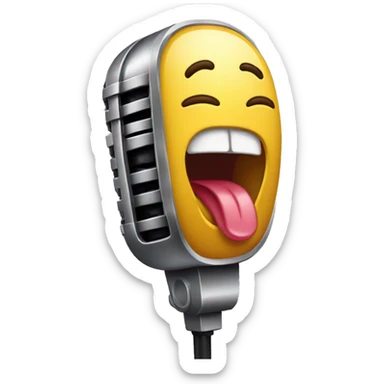 Microphone with a face that has a tongue sticking out sticker