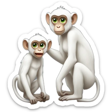 a white monkey with green eyes is in love with a pumped up and beautiful macaque with black eyes sticker