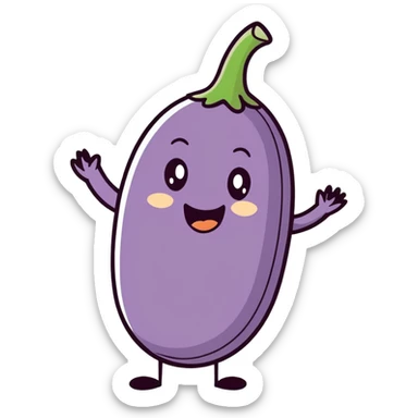 Eggplant waving hi sticker