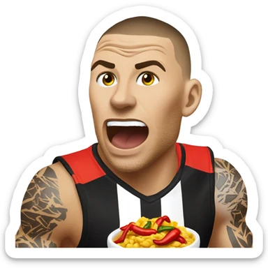 Dustin Martin eating a chilli scramble sticker