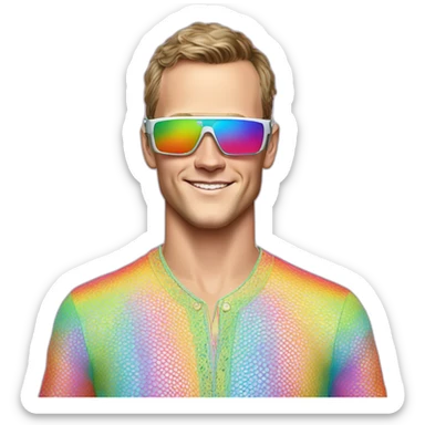 Fancy disco Jonathan Toews wearing rainbow lace shirt and wearing VR glasses sticker
