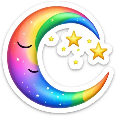 Neon rainbow crescent moon with stars  sticker