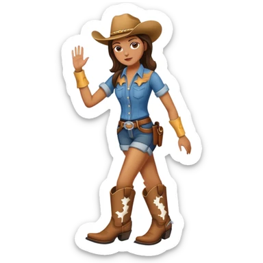 A woman with a broken leg wearing cowboy boots  sticker