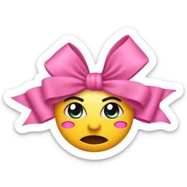Rolling eyes emoji with a pink coquette bow on head sticker