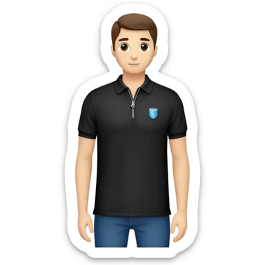 Black polo shirt with zipper sticker