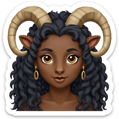 Anthropomorphic furry goat woman with makeup and curly long black hair sticker